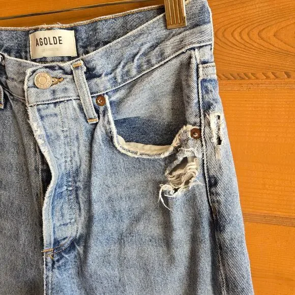 Agolde 90's Pinch Waist Ruminate 25 Raw Hem Distressed Button Fly Jean Denim - Picture 6 of 9